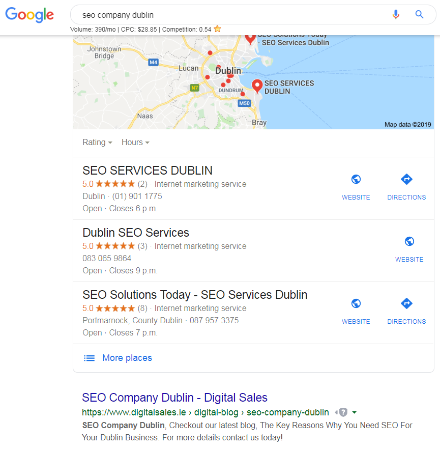 SEO Company Dublin - Organic Position 1 - August 22nd 2019