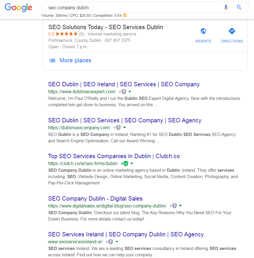 SEO Company Dublin - Organic Position 4 - August 5th 2019 - 18 months after website launch