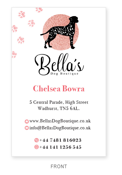 Business Card - Bellas Dog Boutique - Front