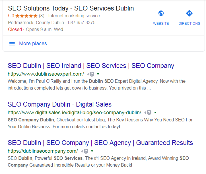 SEO Company Dublin - Organic Position 2 - August 20th 2019