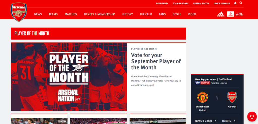 Arsenal FC - Website Homepage