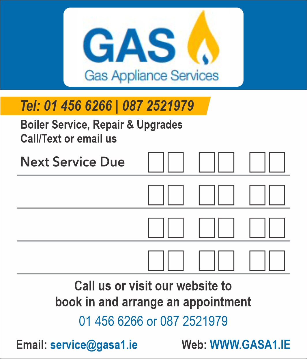 Gas appliance services sticker